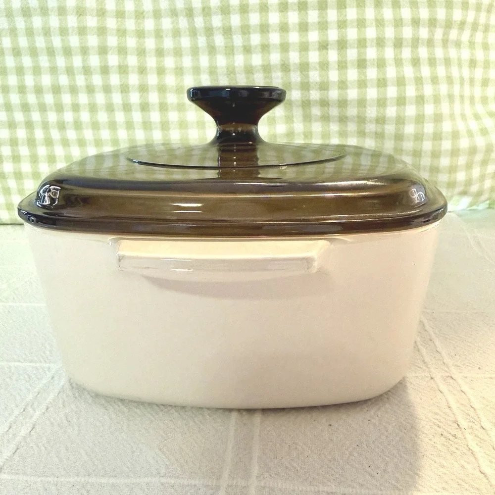 Vintage 90's Corning Ware Abundance Casserole 1.5L Dish With Amber Pyrex Lid
